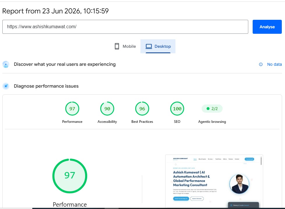 Next.js Desktop PageSpeed Score 97